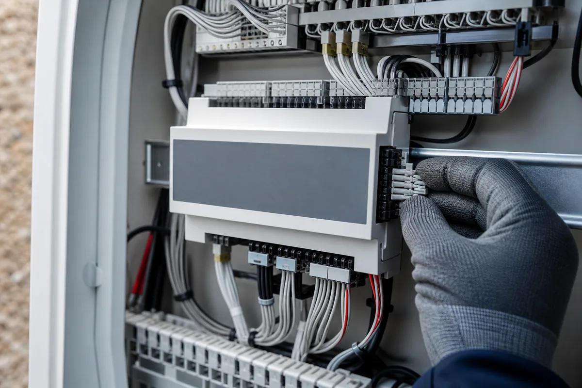 Boîtier de supervision Cerbo GX câblé dans un coffret technique d’installation solaire